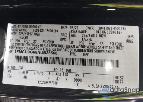 2022 Ford Escape Se z USA, uszkodzony, nr VIN 1FMCU9G68NUB26568